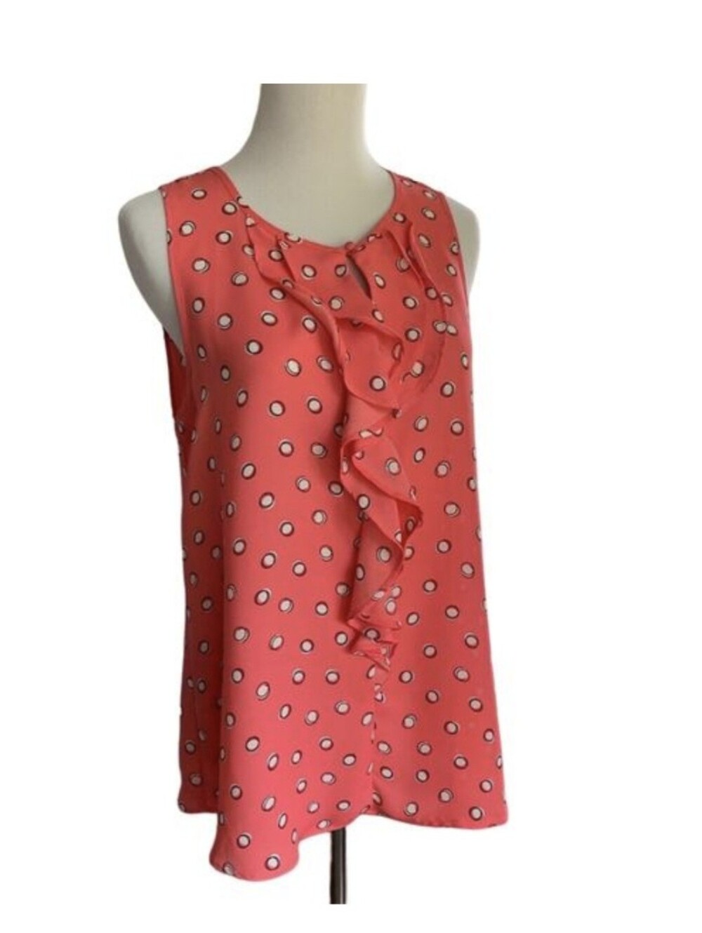 Elle Coral Pink Polka Dot Ruffle Tank